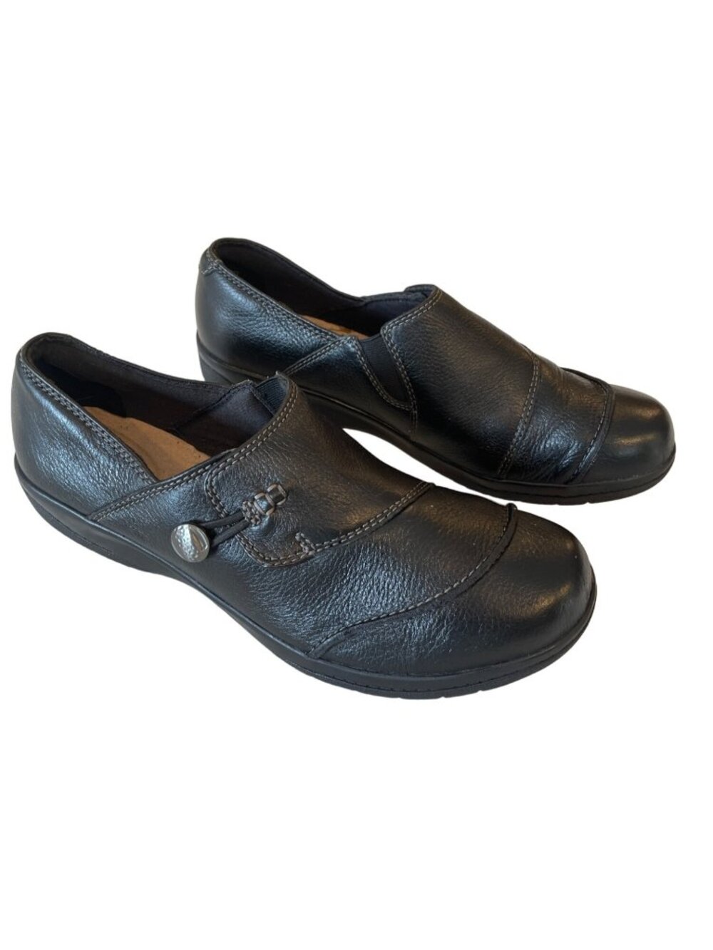 Clarks Collection Unlooped Black Textured Slip On Loafers Size 9 Comfort Shoes